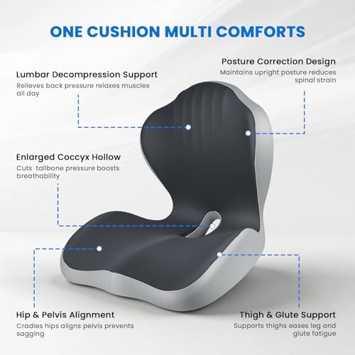Ergonomic Seat Cushion for Office Chairs Lumbar Support Pillow, Gray