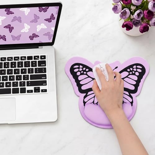 Sabary Purple Mouse Pad with Wrist Rest Butterfly Ergonomic Gel Mouse Pad