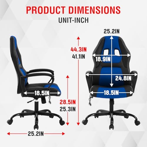 High-Back Computer Gaming Chair Blue Massage Office Chair Ergonomic Racing