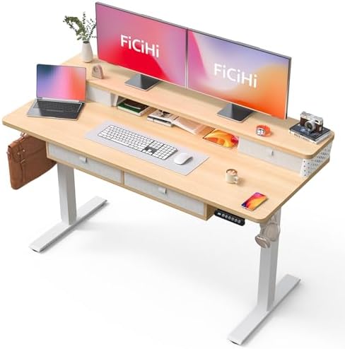 FiCiHi 55x24 Inch Electric Standing Desk, 4 Drawers, Adjustable Height Desk