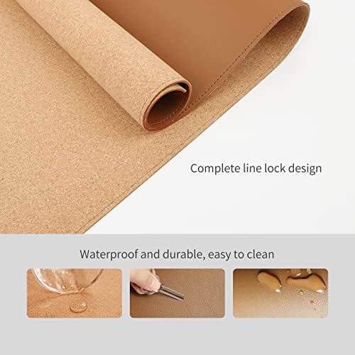 RENMTURE Dual-Sided Mouse Pad, Natural Cork & PU Leather Large Desk Pad for Office and Home Work, Desk Protector Non-Slip, Waterproof, Easy Clean (Brown, 32"x16")