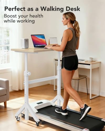 ErGear Small Standing Desk Adjustable Height, 6 Height Settings Up to 46.5″, Walking Pad Desk with Triangular Leg Design, Smooth Mobility with Lockable Wheels, Standing Desk for Walking Pad