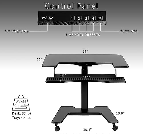 VIVO Black Electric 36 in Dual Platform Standing Desk Cart, DESK-V111VT