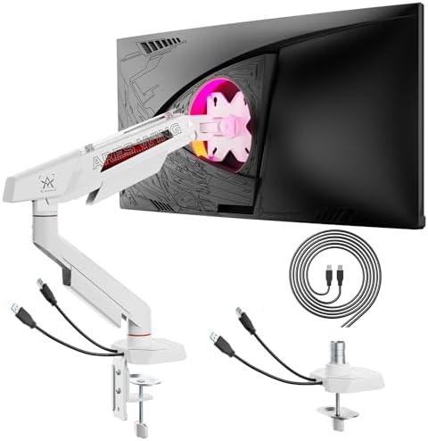 ARES WING 17-40 Inch Heavy Duty Single Monitor Arm with USB, White