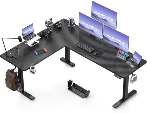 WALKINGDESK 75x61 Inches Reversible L Shaped Standing Desk Height Adjustable with Cup Holder, Electric Corner Computer Workstation for Home Office, Ergonomic Sit Stand up Gaming Desk, Black