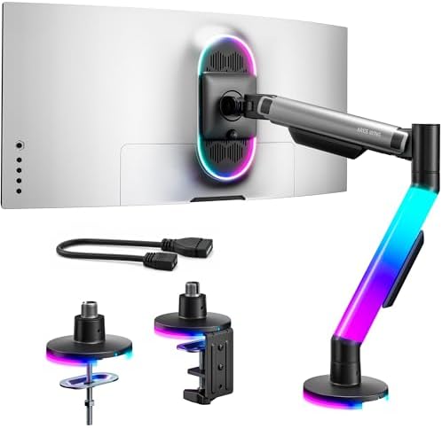 ARES WING RGB Single Monitor Arm Desk Mount for 17-40 inch Monitors, Grey
