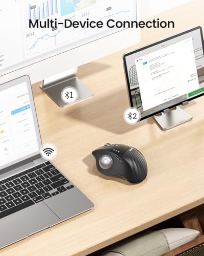 ProtoArc EM01 NL Wireless Trackball Mouse, Thumb Control, Silver
