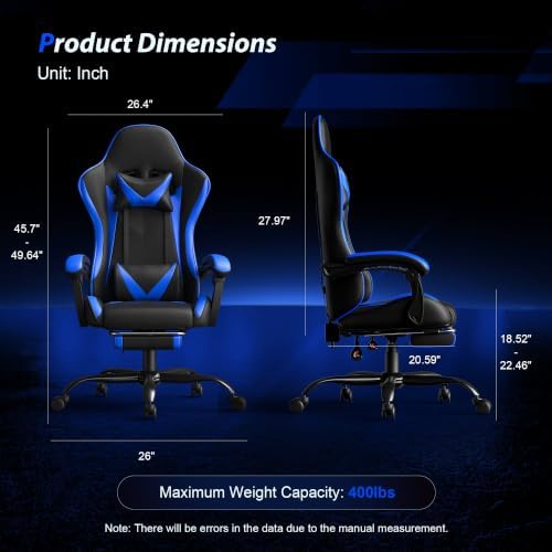Gaming Chair, Ergonomic Computer Chair with Footrest Lumbar Support, Blue