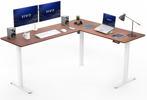 VIVO Dark Walnut 75 x 63 in Corner Standing Desk, DESK-E3CTWD-75