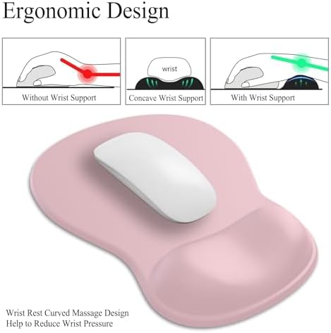 Gel Mouse Pad with Wrist Rest, Ergonomic Concave Wrist Support Mousepad with Non-Slip PU Base & Smooth Surface Comfortable Desk Accessories Mat for Office, Home Gaming and Study (11 Pink)