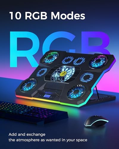 ChillCore Laptop Cooling Pad, RGB Lights Laptop Cooler 9 Fans for 15.6-19.3 Inch Laptops, Gaming Laptop Fan Cooling Pad with 8 Height Stands, 2 USB Ports - A21 Blue