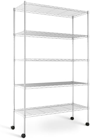 Simple Deluxe Heavy Duty 5-Tier Storage Shelving Unit, 35.83" W x 13.98" D x 61.02" H, 1250 Lbs Loading Capacity, Chrome