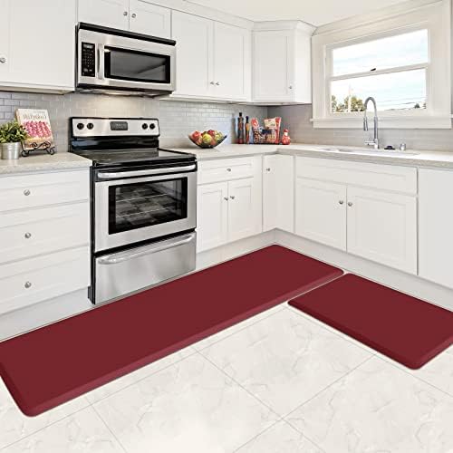HappyTrends Kitchen Mat,17.3"x28"+17.3"x60" Red, Cushioned Comfort