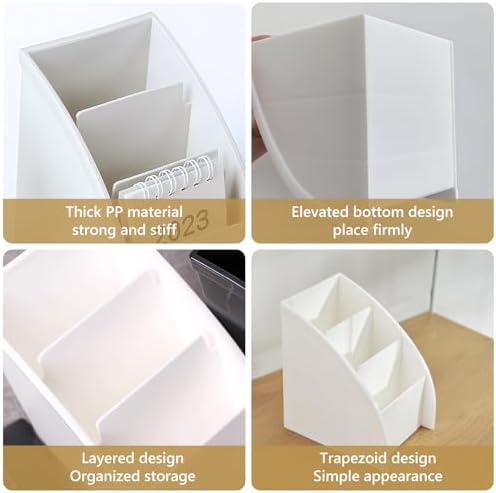 Desk Organizer with Tiered Compartments - No Lid Pencil Holder for Office Supplies Remote Control & Pen Storage Workspace Organizer for Women, College Dorm Room, Desktop (11.7x8.8x13cm)
