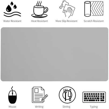 Bloss Large Desk Pad, Grey Desk Mat, Desk Pads on Top of Desks, Computer Mat Non-Slip, Desk Blotter Waterproof, Easy to Clean - Light Grey (31.5 x 15.7 Inches)