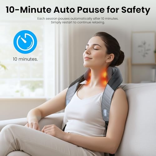 COMFIER Neck and Shoulder Massager with Heat, Cordless 4D Shiatsu Back and Neck Massager for Pain Relief, Hands-Free Massage Pillow with Carry Bag,Classic Gray