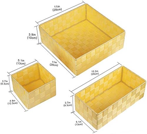 Posprica Woven Storage Baskets for Organizing, Small Black Baskets Cube Bin Container Tote Organizer Divider for Drawer, Closet, Shelf, Dresser, Set of 4(Yellow)