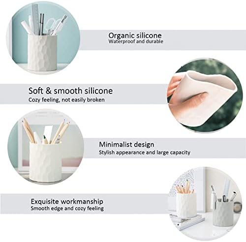 minimaliving Pen Holder,Nordic Style Silicone Waterproof Pencil Holder for Desk Simple&Modern Minimalist Makeup Organizer Multifunctional Office Supplies for Home,Kids and School(Light grey)