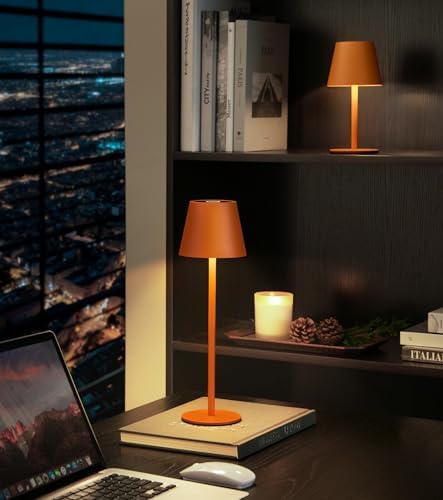 3 Pack Cordless Table Lamp, Portable Battery Operated Lamp with 3 Color Temps and Stepless Dimming, Rechargeable Table Lamp for Dinner, Desk, Cafe, Outdoor (Orange)