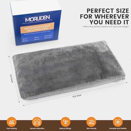Microwave Heating Pad 6.5 * 12" Microwave Bean Bag Heating Pad for Neck and Shoulders, Moist Heat Pack Pillow Warm Compress for Knee, Muscles, Joints, Abdomen - Dark Gray
