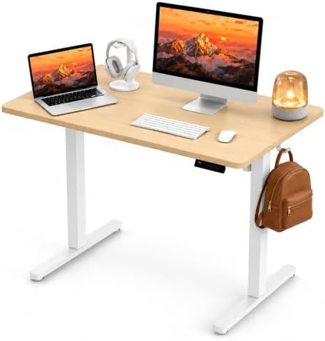 Electric Standing Desk, 40" x 24" Adjustable Height Sit Stand Desk, Small Space Workstation, Compact Computer Desk for Home Office, Stable Steel Frame (Natural)