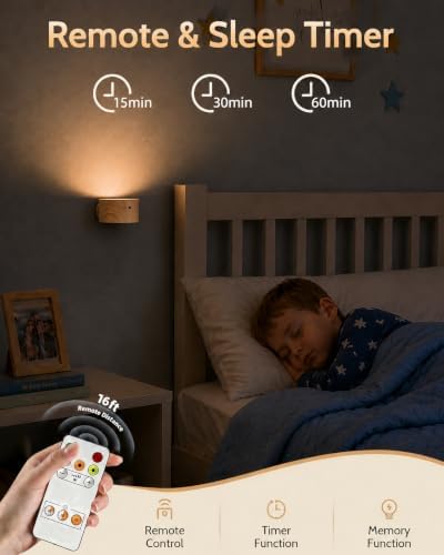 Rechargeable Wall Sconces with Remote, Magnetic Wall Lights, Wood 1 Pack