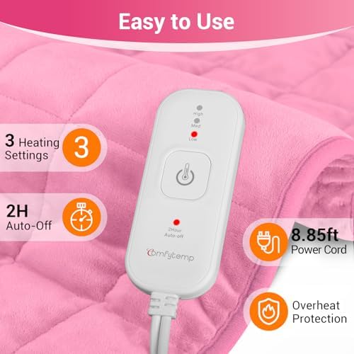 Comfytemp Weighted Heating Pad 17"×33" for Full Back & Leg, Extra Large Electric Heat Pad, Birthday Days Gifts for Mom Women Men Dad, Full Body Heated Pad with Ceramic Bead Filling, Pink