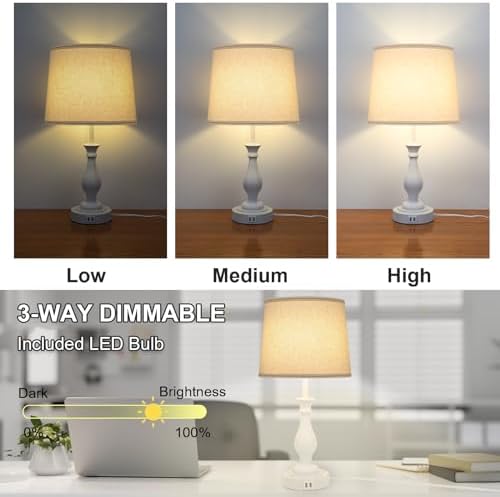 LALISU Farmhouse Table Lamp Touch Control 3-Way Table Lamp with USB Charge