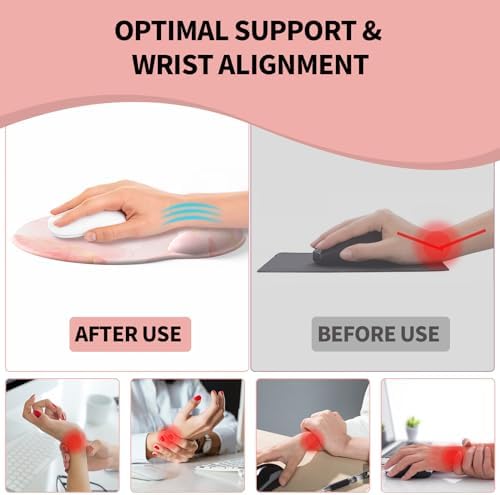 eulps Mouse Pad with Wrist Rest, Comfortable Computer Mousepad with Gel Wrist Support Smooth Surface and Non-Slip PU Base for Pain Relief, Laptop, Office & Home (Pink Marble)