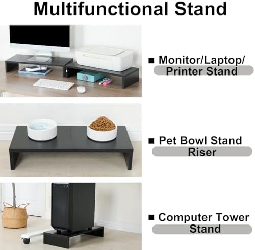 TEAMIX 2-Pack Monitor Stand Riser 20 inch, Wood Desk Computer Shelf, Black