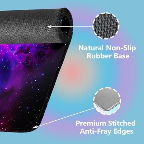 Cosmic Nebula Blue Purple Large Mouse Pad, Universe Space Galaxy Desk Mat
