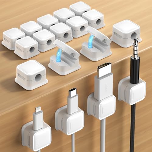 18 Pack Cord Organizer, Magnetic Cable Clips, Under Desk Management, White