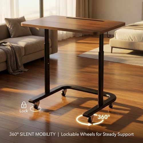 BUYIFY Height Adjustable TV Tray Table with Wheels for Couch or Sofa