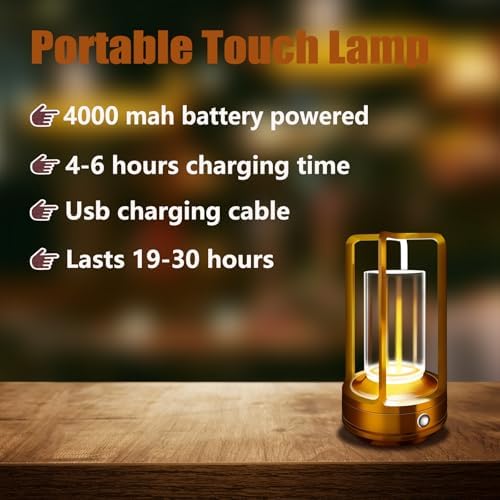 Rechargeable Table Lamp, Cordless Outdoor Lamp for Camping(Gold)