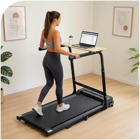Walking Pad Desk Adjustable Height with Handlebar, 2-in-1 Desk Attachment, Stable Laptop Workstation for Home Office