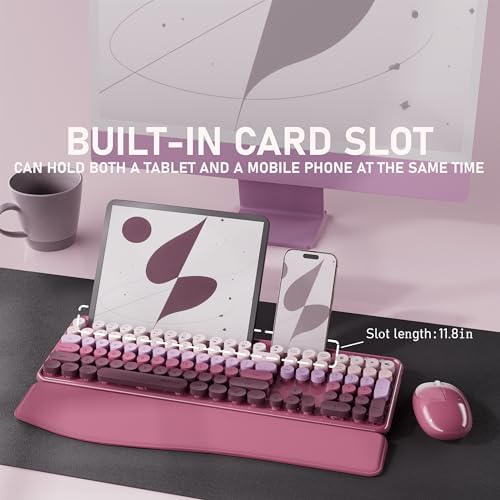 UBOTIE Wireless Keyboard and Mouse Combo, Phone Holder (Rose-Red Gradient)