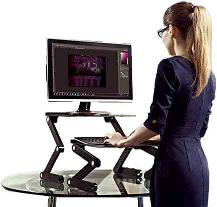 WorkEZ Adjustable Standing Desk Converter w/2 Fans & 3 USB Ports, Sit to Stand Desk Riser Monitor Standing Computer Desk, Height & Angle Negative Tilt