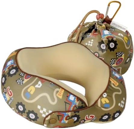 SKYTRAX® Certified Kids Safe Memory Foam Travel Neck Pillows for Kids and Toddlers, Cute Cartoon Design, Car Seat & Airplane Head Neck Support, Adjustable Snap Buttons, Washable Soft Cover (Racecar)