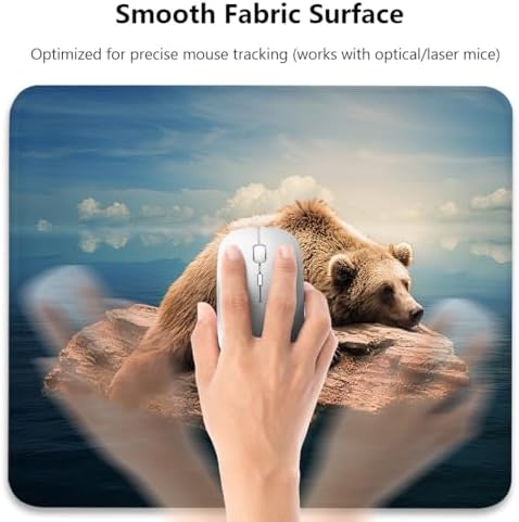 Grizzly Bear Mouse Pad, Wild Animal Resting on a Rock Calm Water Desk Mat