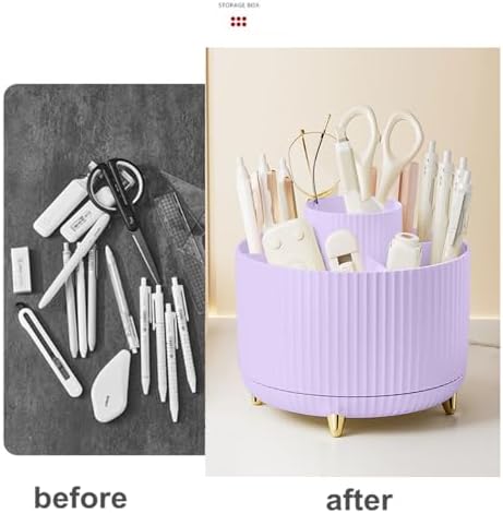 Pencil Pen Holder 5 Slots 360°Degree Rotating Pen Organizers for Desk Desktop Storage Stationery Supplies Cute Pencil Cup Pot Kids Desk Organizer for Office Home School（Purple 2）