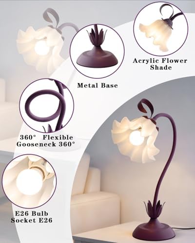 WERFOP Flower Table Lamp Cute Desk Lamp for Bedroom Home Decor (Purple)