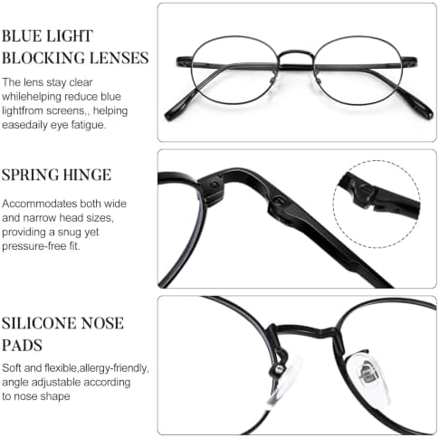 Dollger Oval Blue Light Glasses for Women Retro Anti Bluelight Blocker Glasses Men for Computer Small Metal Frame Eyeglasses