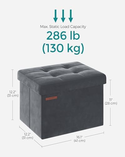 SONGMICS Small Folding Storage Ottoman, 12.2 x 16.1 x 12.2 Inches