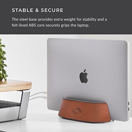 HumanCentric Vertical Laptop Stand in Vegan Cognac Leather, Adjustable