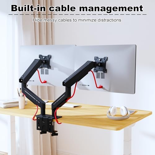 THEARK Dual Monitor Stand for Desk - Dual Monitor Mount for 17-32 Inch Screens,Height Adjustable Dual Monitor Arm Desk Mount with Clamp and Grommet Base,75x75/100x100mm VESA Mount,Max 19.8 lbs,Black