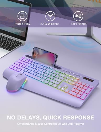 SABLUTE Wireless Keyboard and Mouse Combo, 9 Backlit Effects, RGB, 2.4GHz
