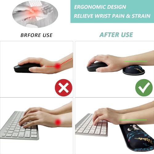 Keyboard Wrist Rest Mouse Wrist Support Set, Memory Foam Wrist Rest Pad for Computer Laptop Keyboard Mouse, Ergonomic Wrist Cushion Support for Typing Pain Relief, Gaming Home Office, Flowers Grass