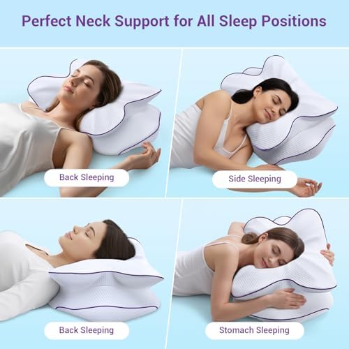 AZBESTPRO Memory Foam Cervical Pillow for Neck Support & Pain Relief, Butterfly Ergonomic Design – 24×15.75×5.7 Inches, Removable 100% Polyester Pillowcase, Suitable for Side & Back Sleepers (Purple)