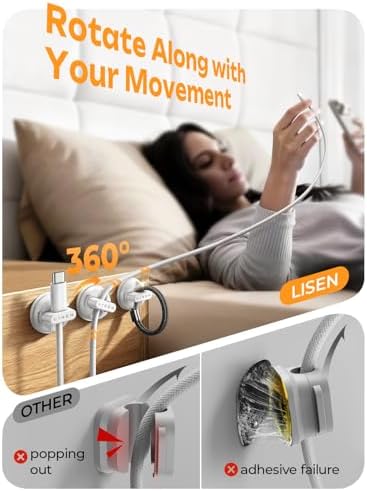 12-Pack Rotatable Cord Holder for Nightstand, LISEN 360°Rotating Magnetic Clips, No-Residue Strong Adhesive Cord Organizer for Desk, Phone Cord Holder for Home, Car, Office Desk Accessories, White