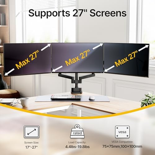 monTEK Triple Monitor Mount for 13"-27" Screens, Max 19.8 lbs Each Arm